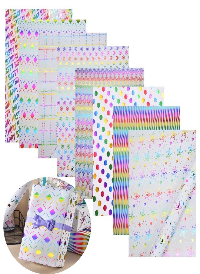 WedFeir Birthday Wrapping Paper Sheets, 8 Sheets Gift Wrapping Paper with 8 Different Colorful Designs for Birthday,Bridal Baby Shower, Weddings, Graduations, Christmas, Women, Men, Boy, Girls. - Image 1